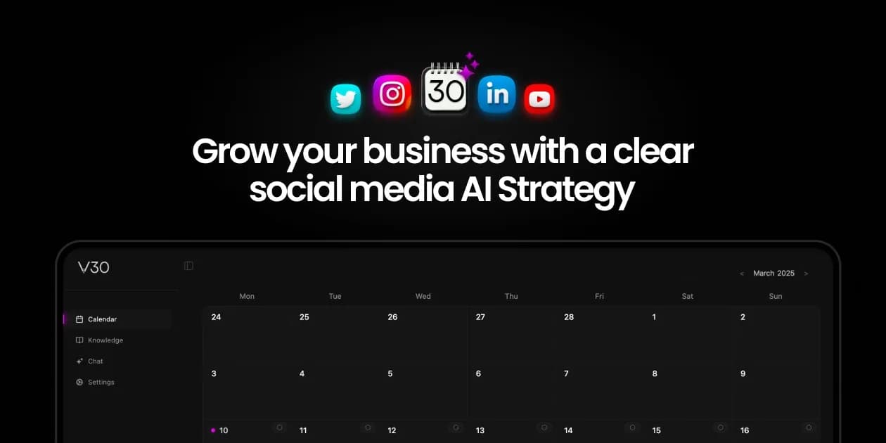 V30 homepage screenshot — AI-powered content strategy to convert followers into revenu