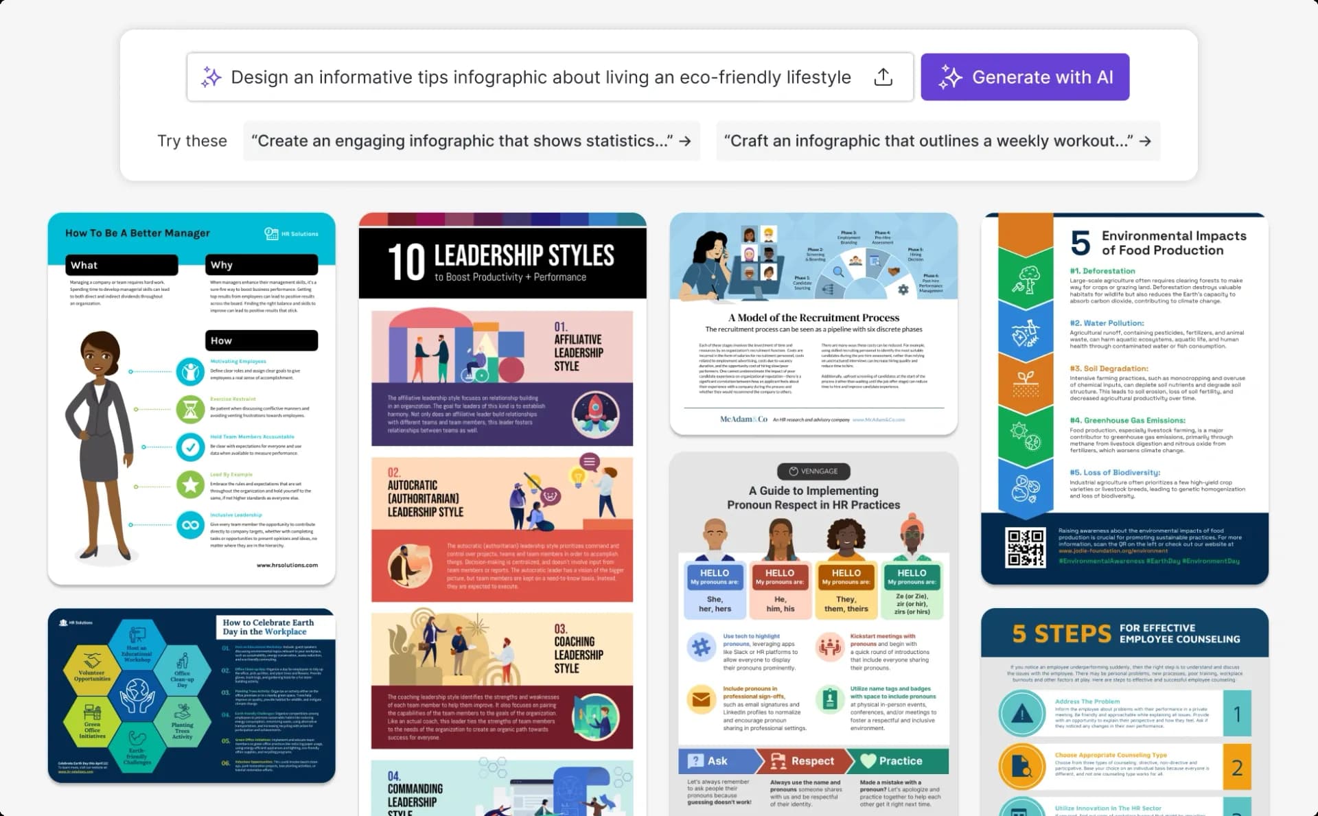 AI Infographic Generator homepage screenshot — Create infographics instantly from text prompts