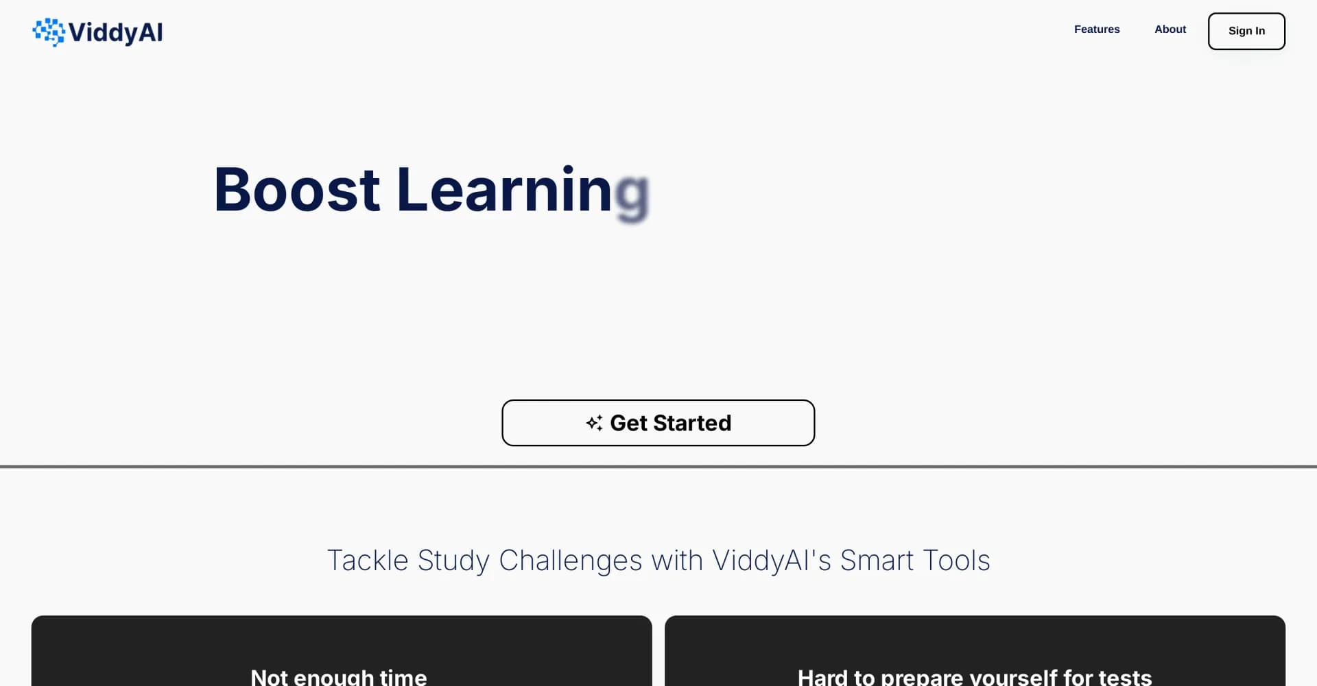 ViddyAI homepage screenshot — Boost learning with AI-powered tools