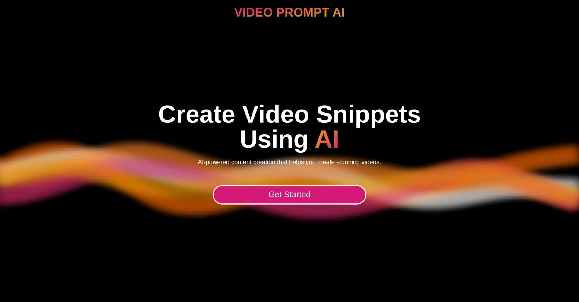 Video Prompt AI homepage screenshot — Create stunning video snippets with AI