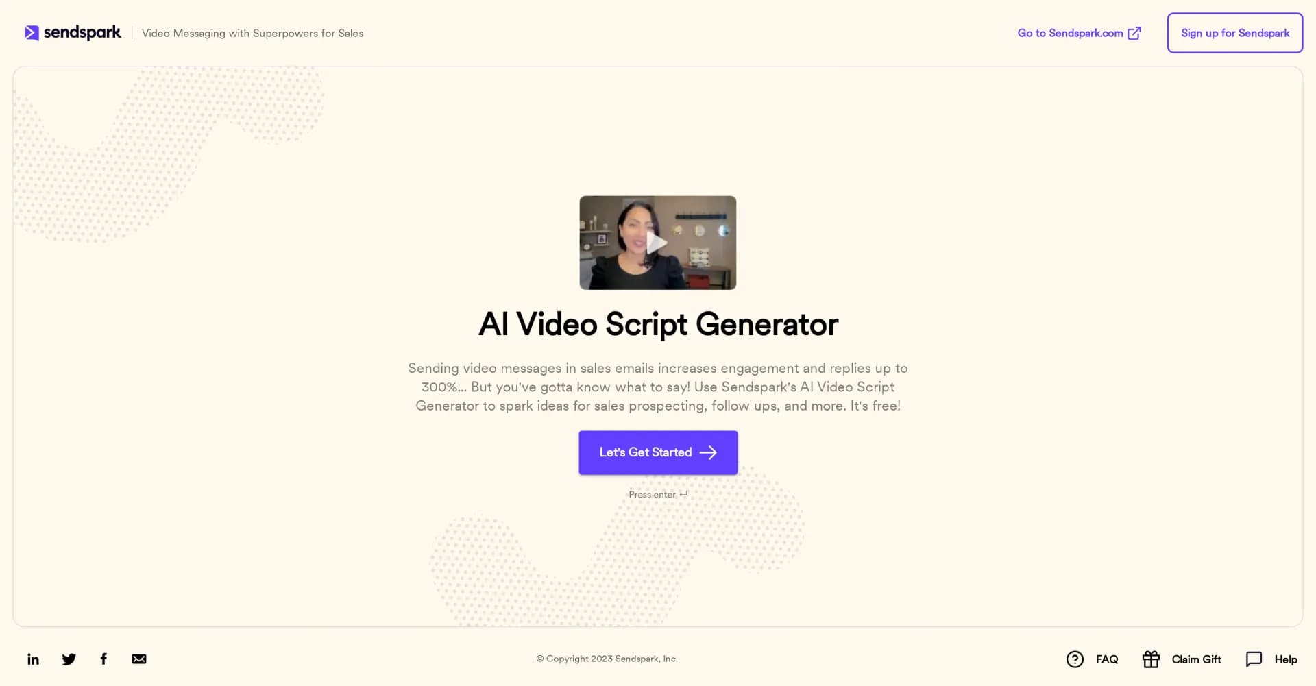 Video script generator homepage screenshot — AI Video Scripts: Supercharge Your Sales