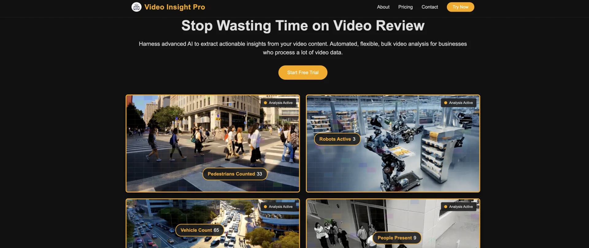 Video Insight Pro homepage screenshot — Extract actionable insights from video content with AI.