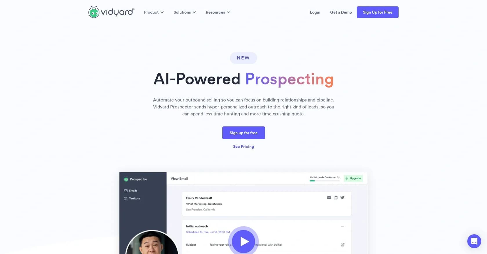 Vidyard homepage screenshot — AI-powered outreach to boost B2B sales