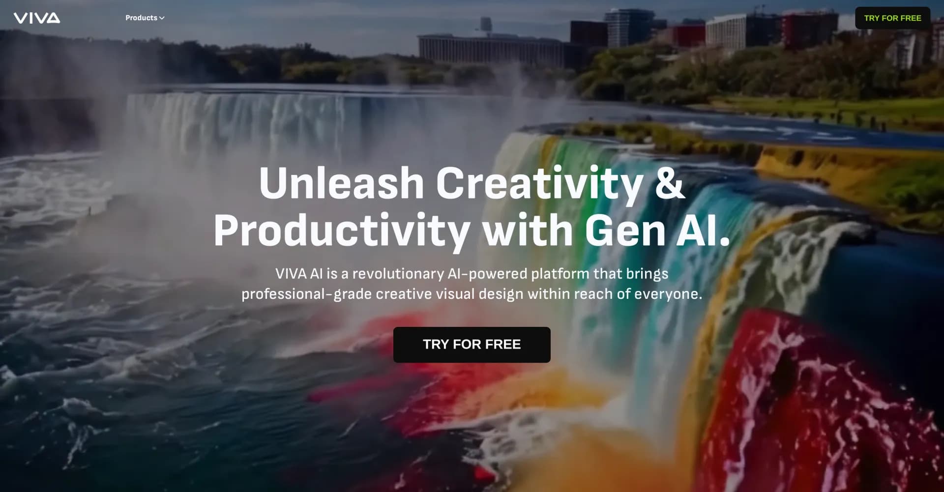 Viva AI homepage screenshot — Unleash creativity with free AI-powered visual generation.