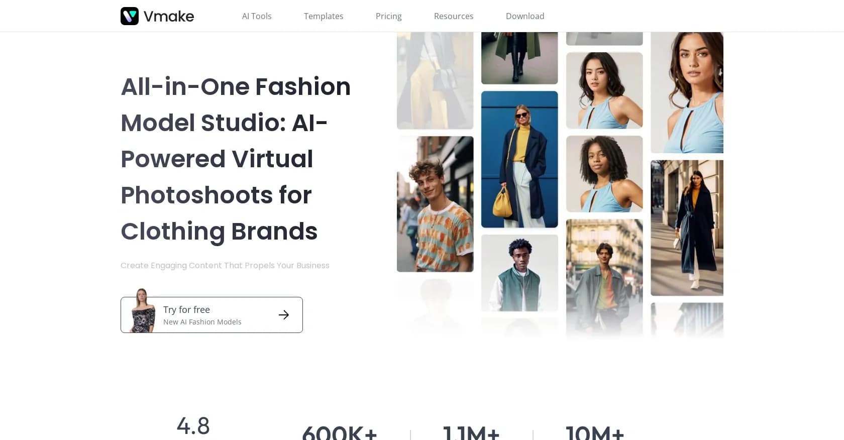 Vmake homepage screenshot — AI-powered photo and video editing made easy
