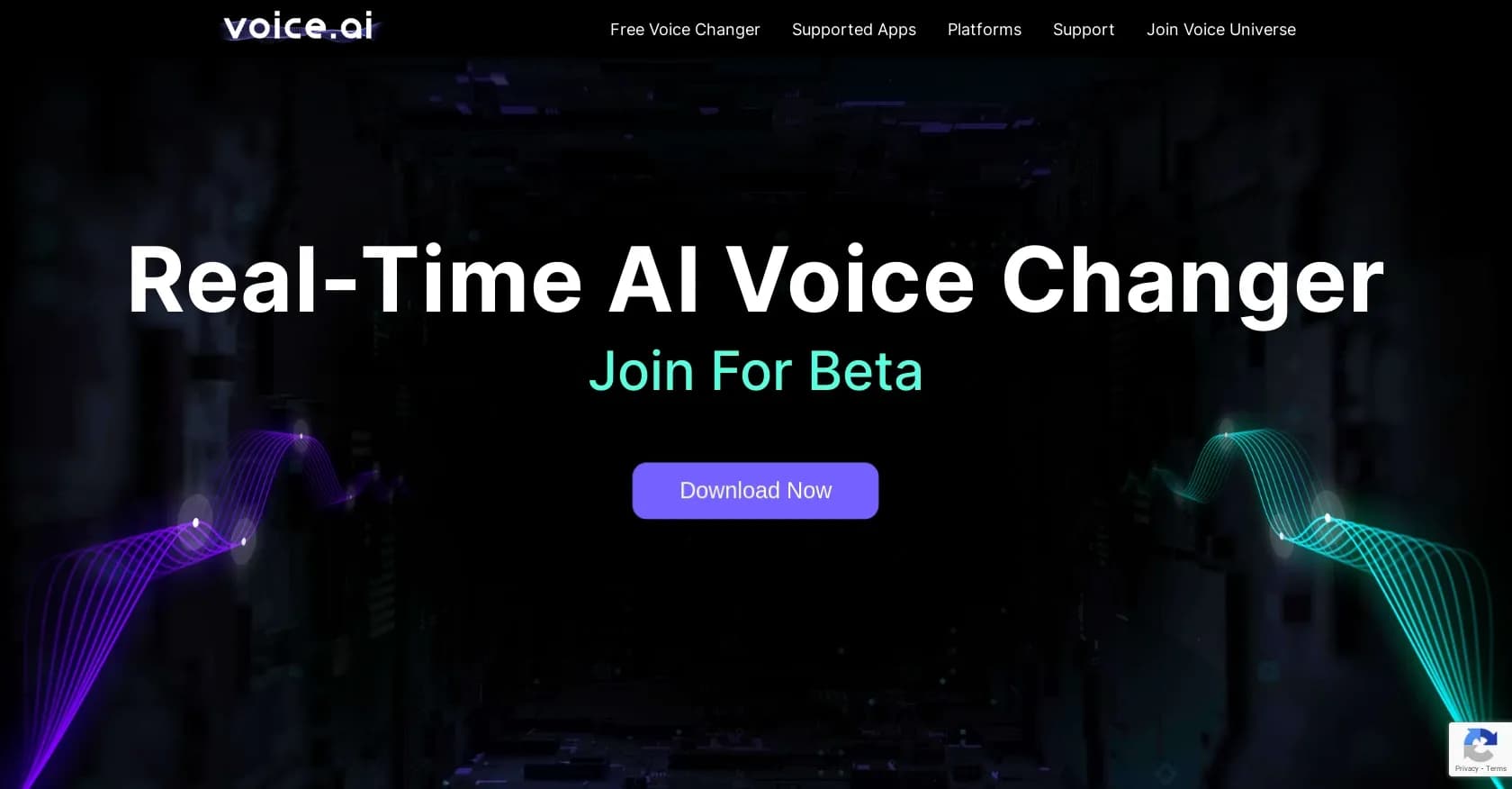 Voice AI homepage screenshot — Transform your voice instantly with AI.
