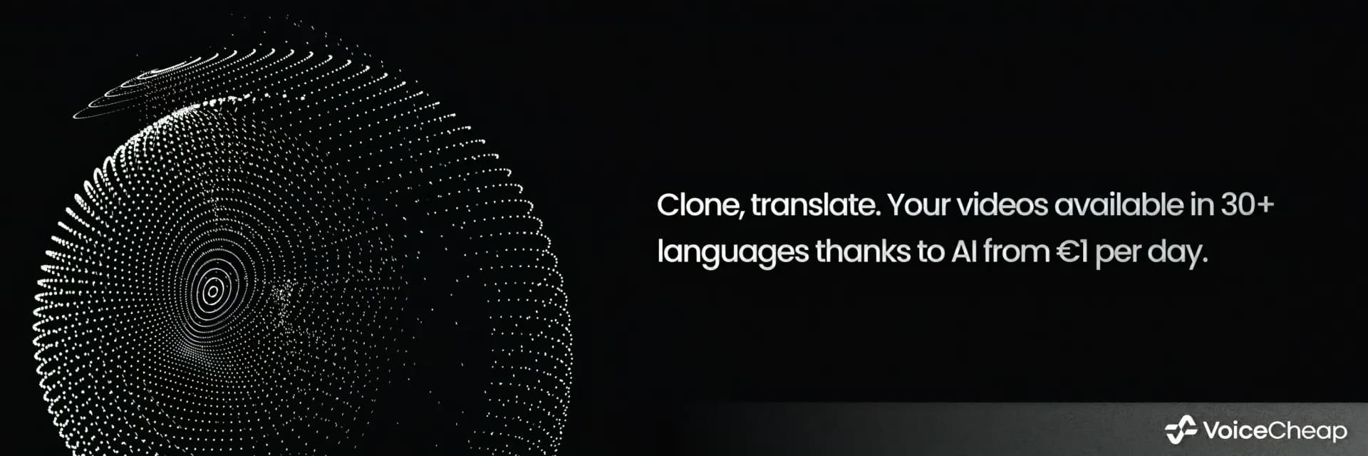 VoiceCheap homepage screenshot — Expand your reach: Translate and dub your videos in 30 langu