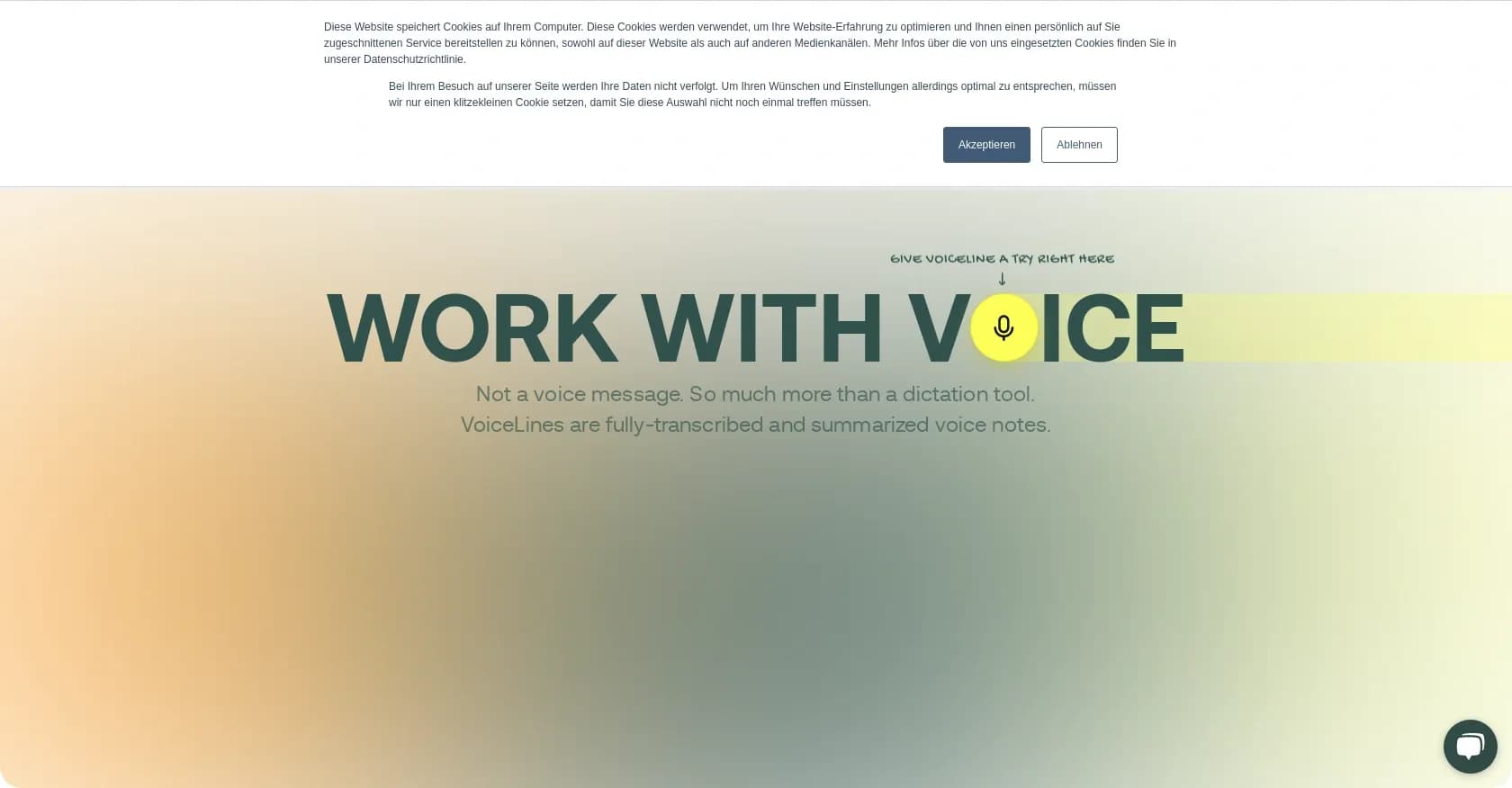 VoiceLine homepage screenshot — Drop voice notes into your daily tools.