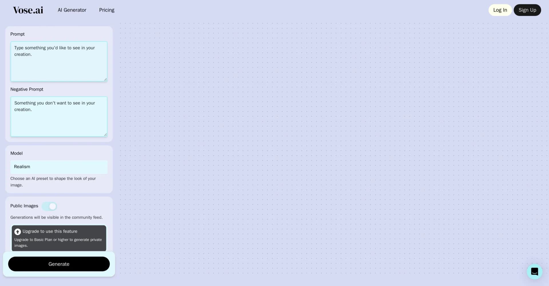 Vose homepage screenshot — AI-powered web creation simplified.