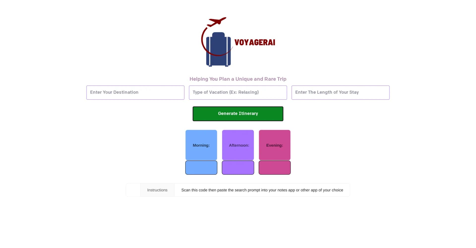 VoyagerAI homepage screenshot — Craft unique, personalized travel itineraries with AI