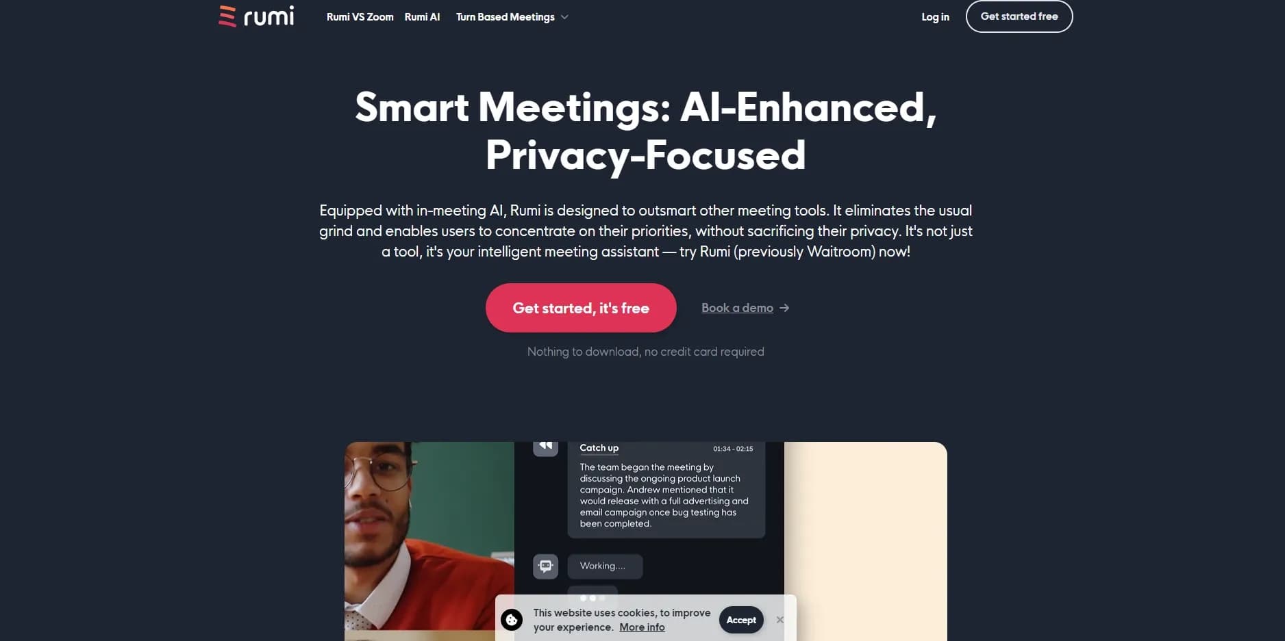 Waitroom homepage screenshot — Reshape chaos into collaboration with AI-driven meetings.