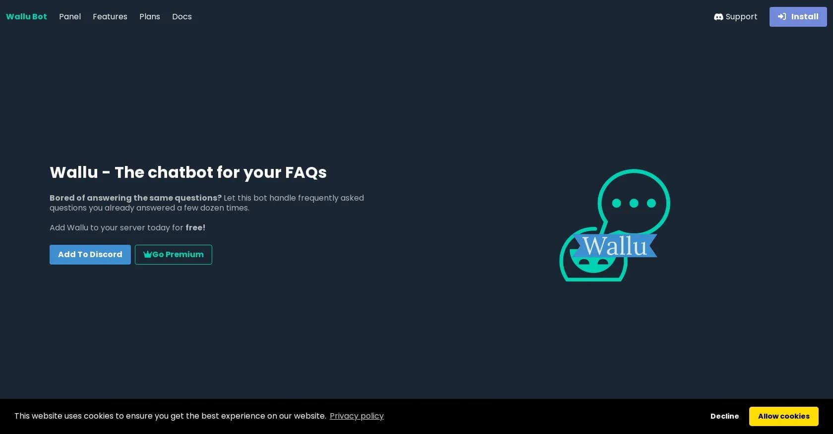 Wallu homepage screenshot — The AI chatbot for your FAQs