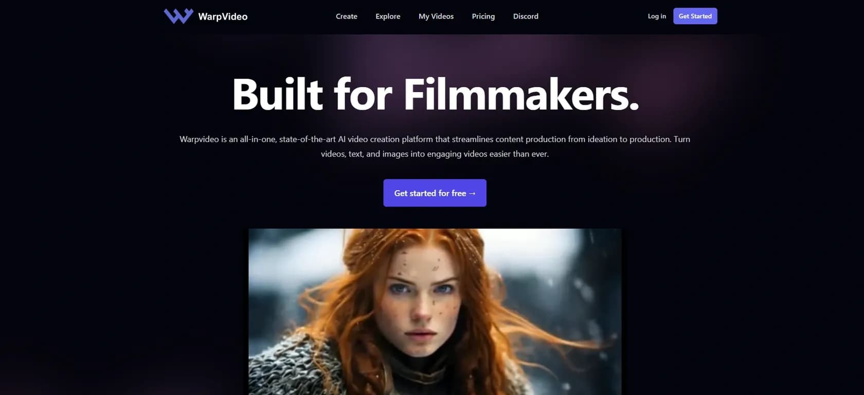 Warpvideo AI homepage screenshot — AI-powered video editing for stunning results