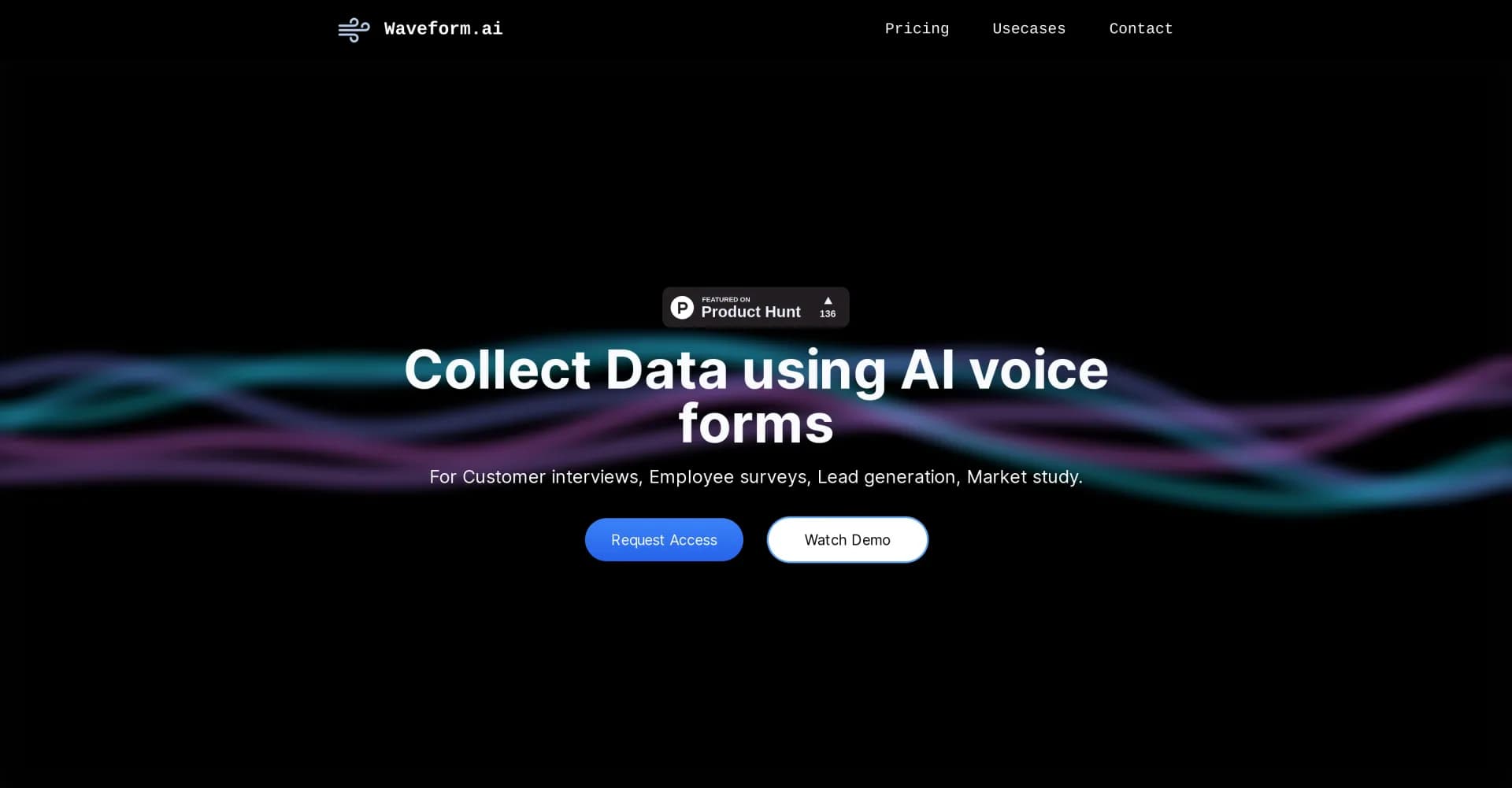 Waveform homepage screenshot — AI voice forms for smarter data collection.