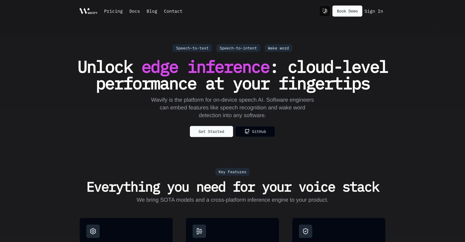 Wavify homepage screenshot — Embed powerful speech AI into any software