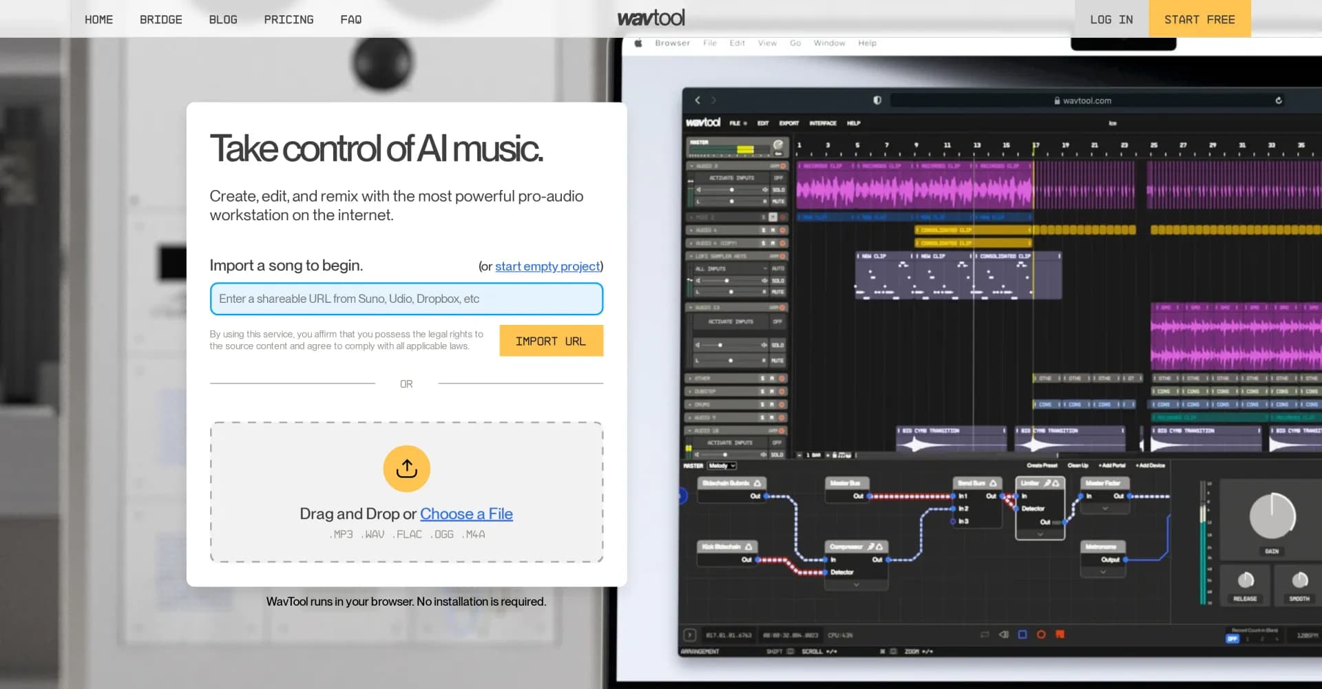 Wavtool homepage screenshot — AI-powered music production in your browser