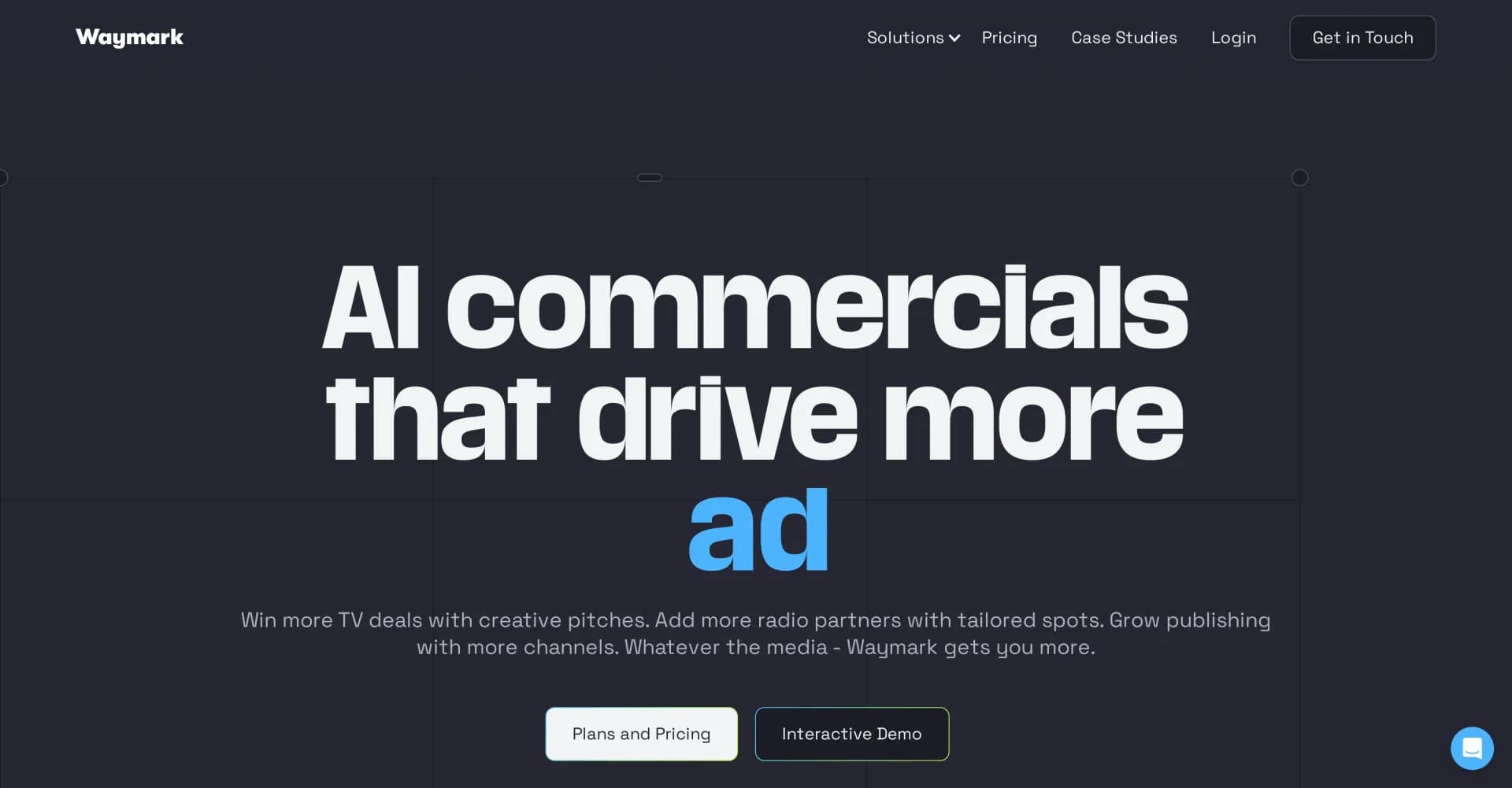 Waymark homepage screenshot — Create compelling AI commercials in minutes.