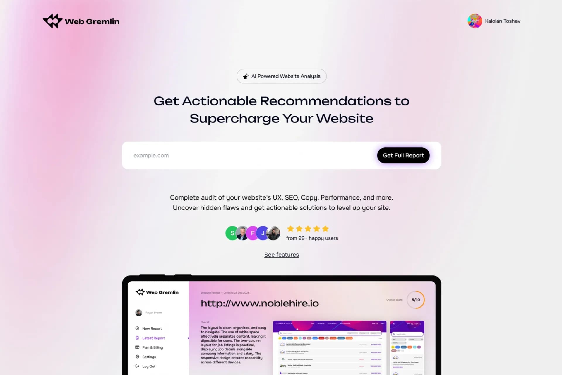 Web Gremlinv1.1.0 homepage screenshot — Unleash Your Website’s Full Potential