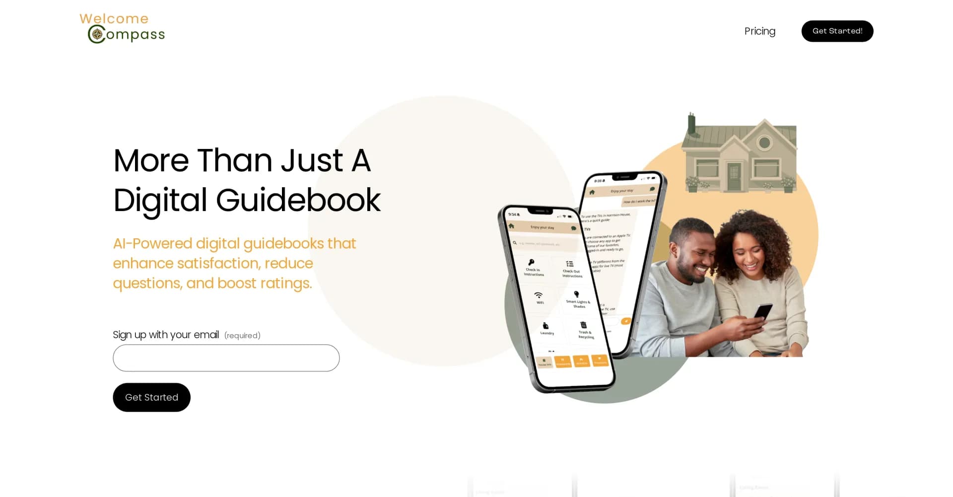 Welcome Compass homepage screenshot — AI-powered guidebooks for enhanced guest experiences.