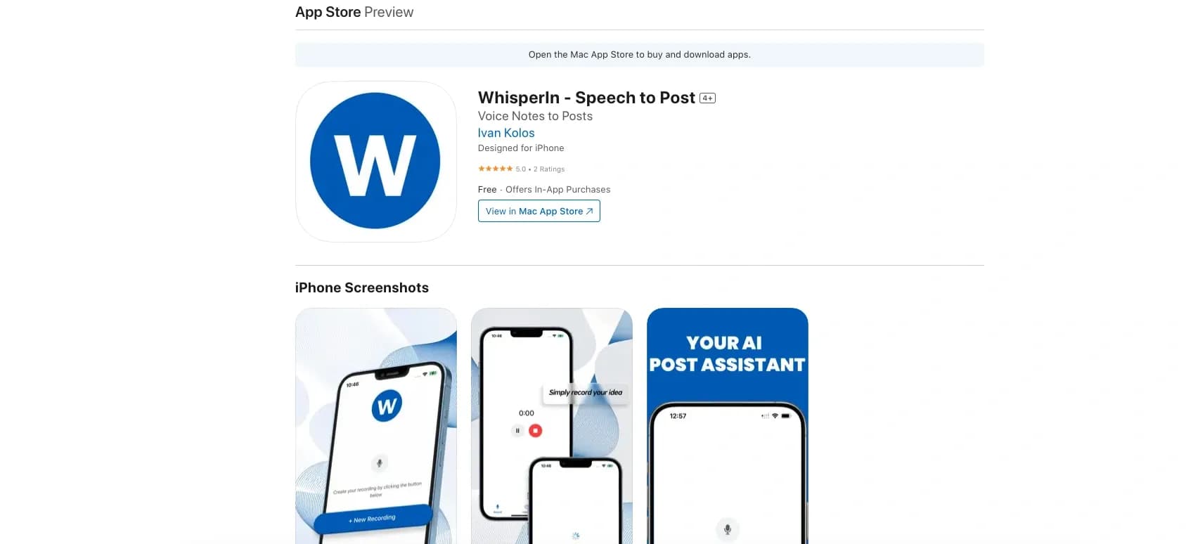 WhisperIn - Speech to Post homepage screenshot — Transform speech into multi-platform posts effortlessly.