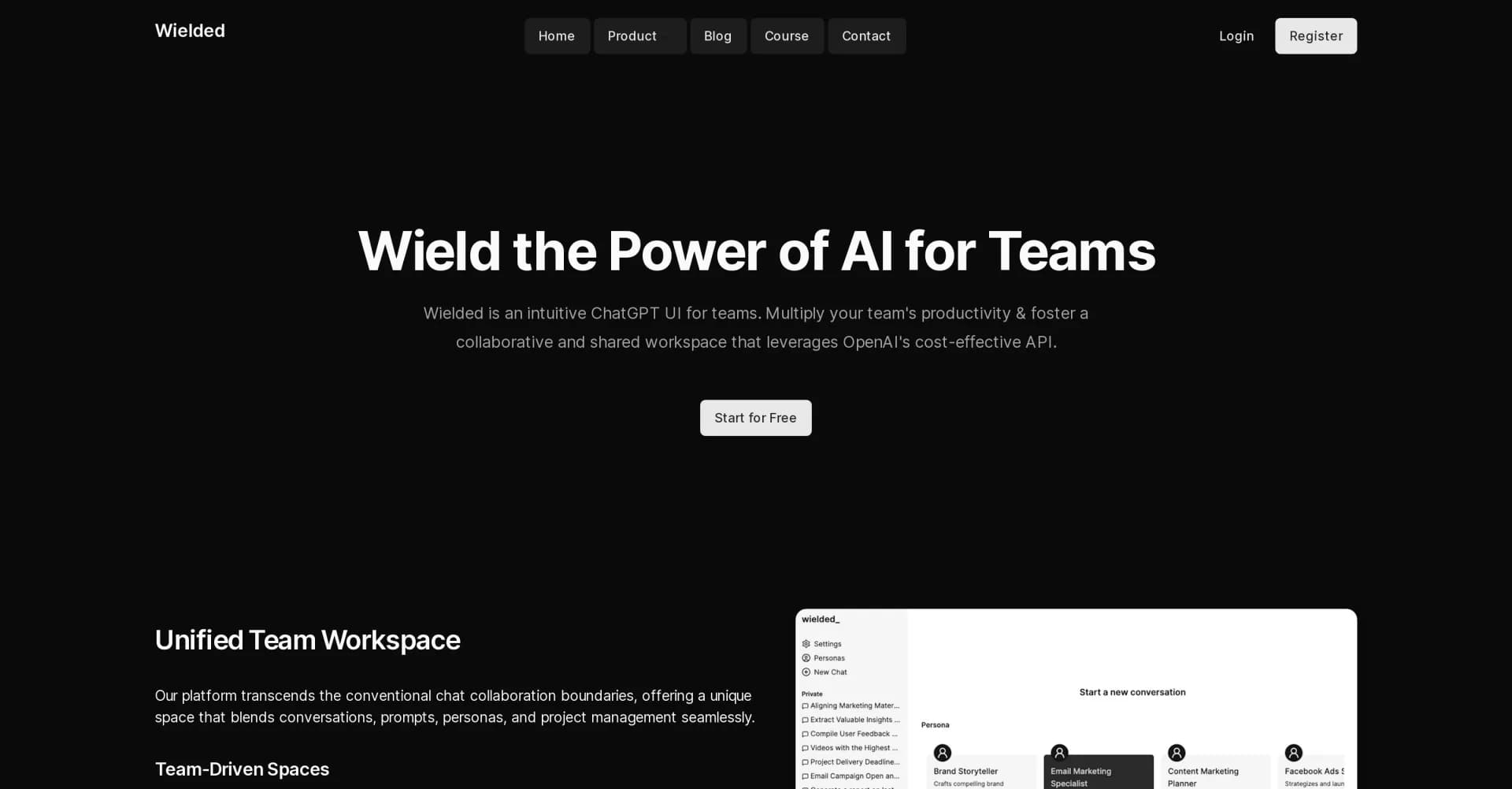 Wielded homepage screenshot — Multiply team productivity with AI-powered collaboration.
