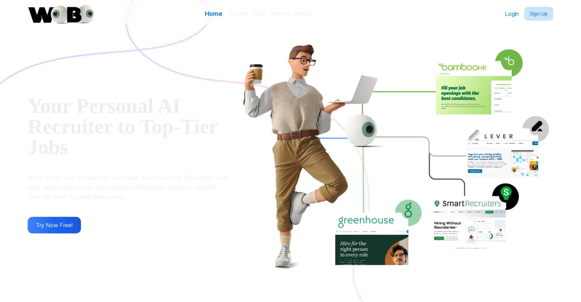 WOBO homepage screenshot — AI-powered job search automation to land your dream job.