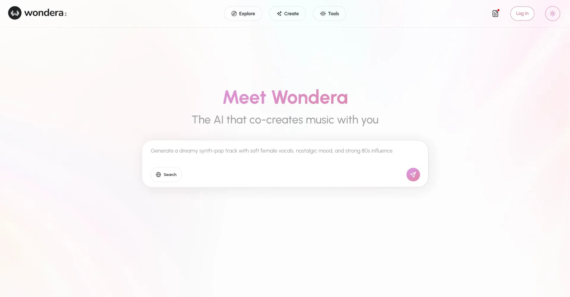 Wondera homepage screenshot — Wondera — The AI that makes music with you