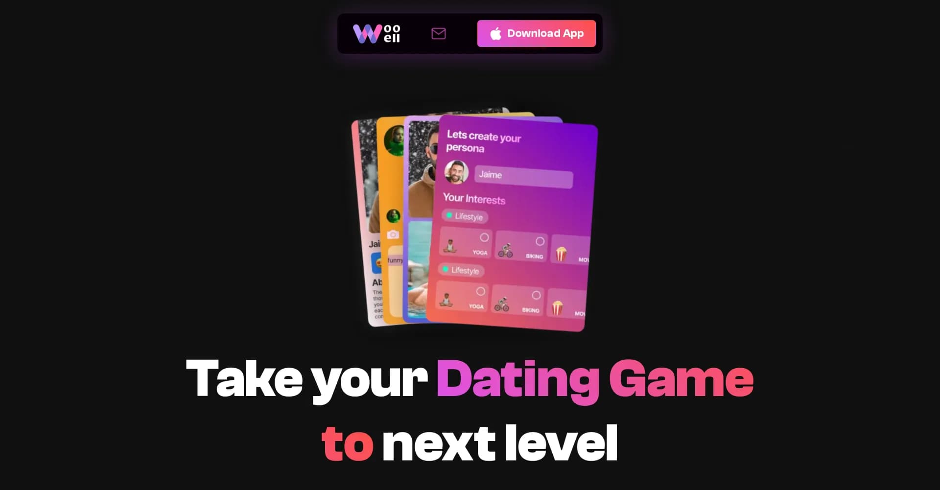 WooWell homepage screenshot — Elevate your dating game with AI-powered profiles and conver