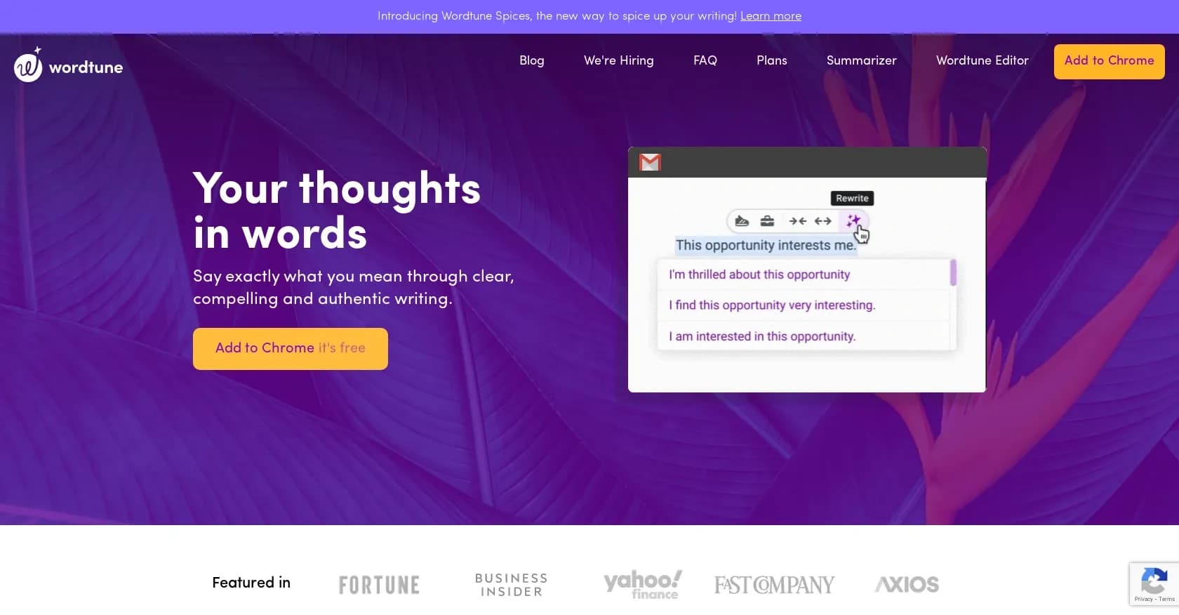 Wordtune homepage screenshot — AI-powered writing assistant to elevate your prose