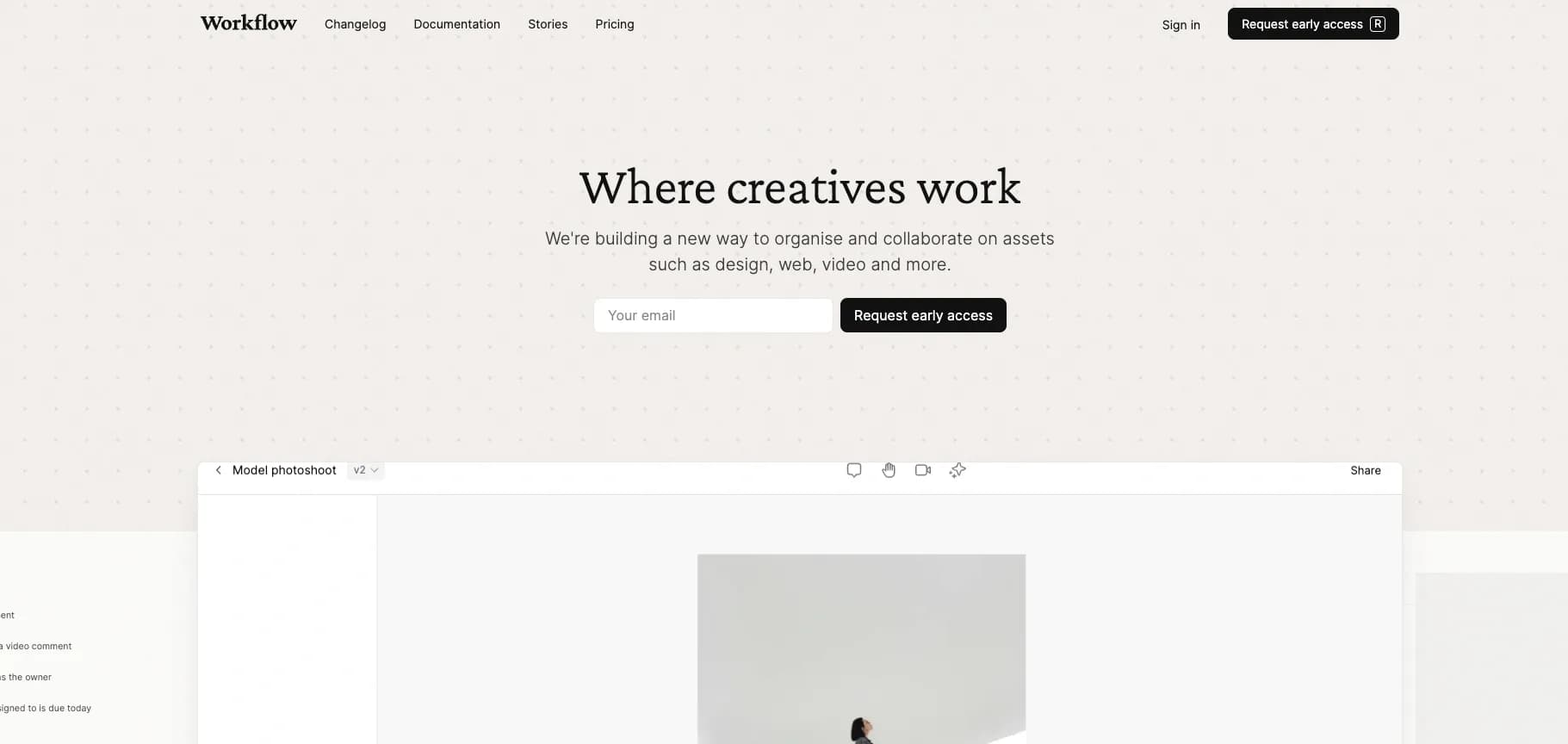 Workflow.Design homepage screenshot — Simplify collaboration for creative teams.