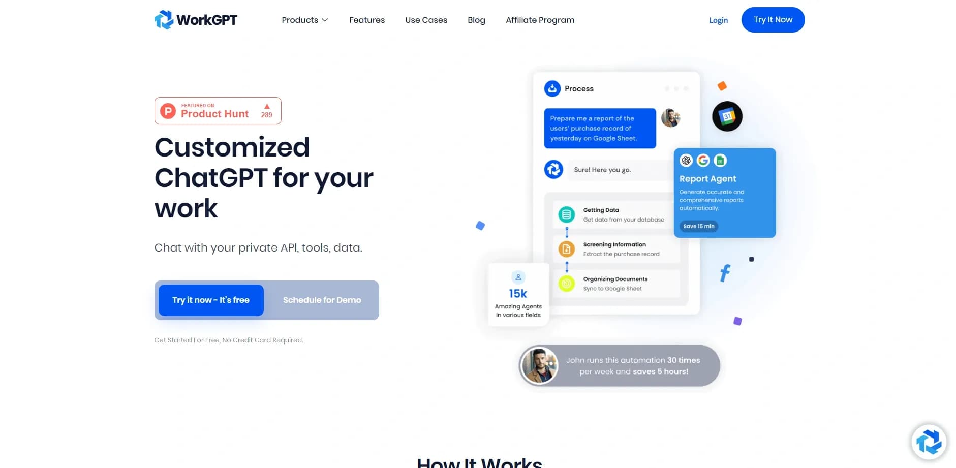 WorkGPT.us homepage screenshot — Customized ChatGPT for your work