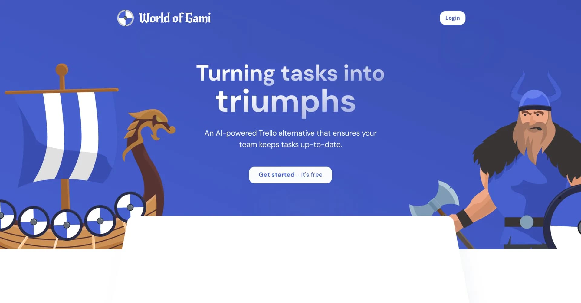 World of Gami homepage screenshot — Turning tasks into triumphs with AI