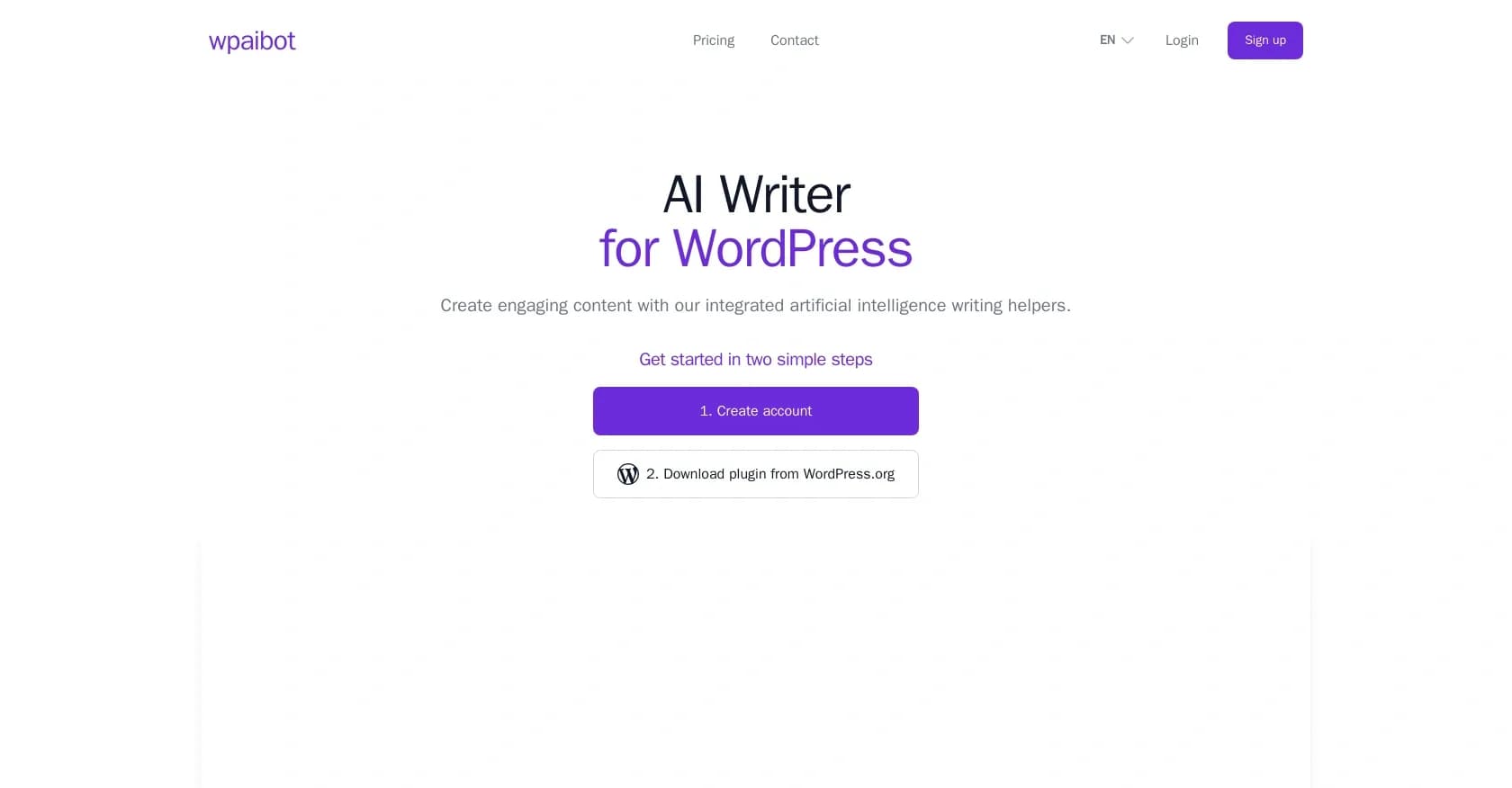 Wpaibot homepage screenshot — Create engaging WordPress content with AI