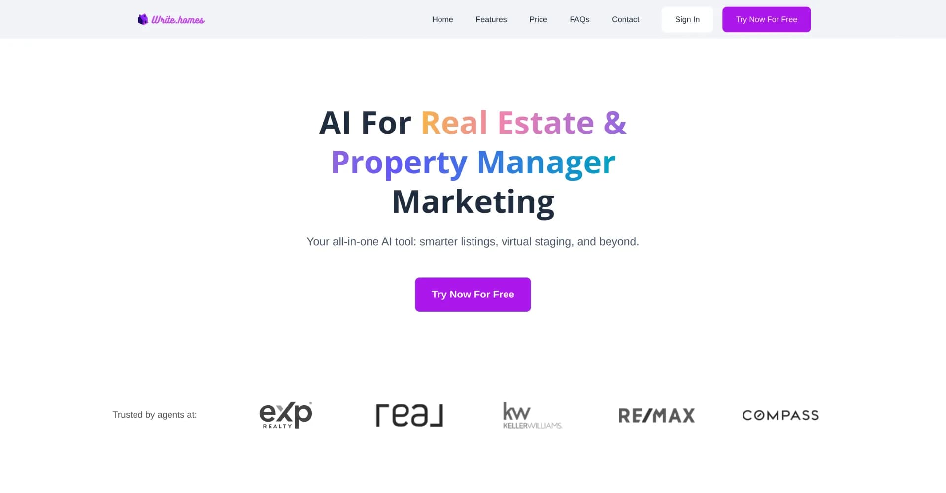 Write.homes homepage screenshot — AI for real estate pros: Craft compelling listing descriptio