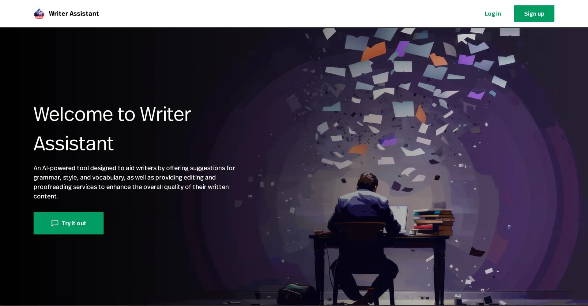 Writer Assistant homepage screenshot — Enhance your writing with AI-powered assistance.