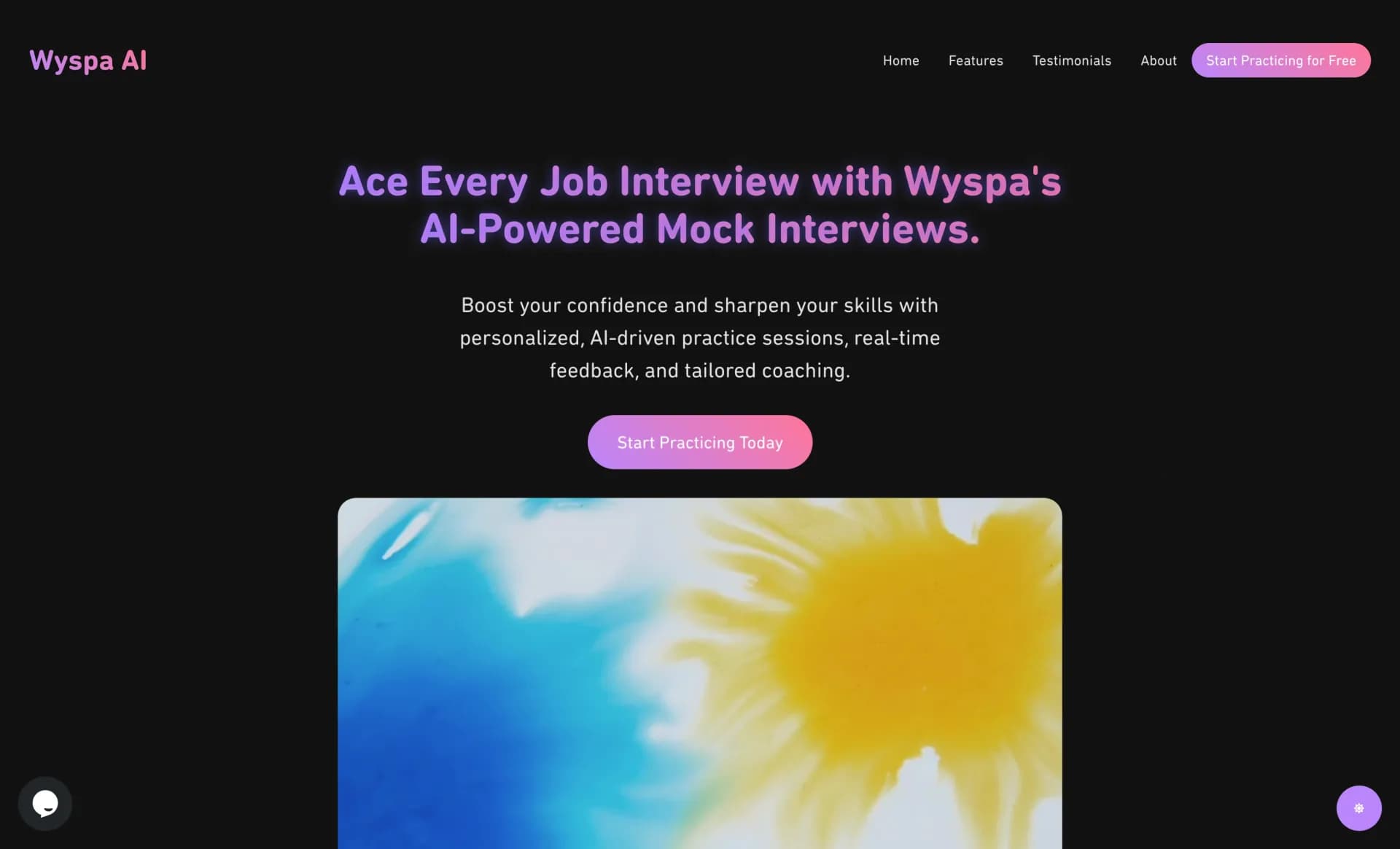 Wyspa homepage screenshot — Practice interviews with AI feedback.