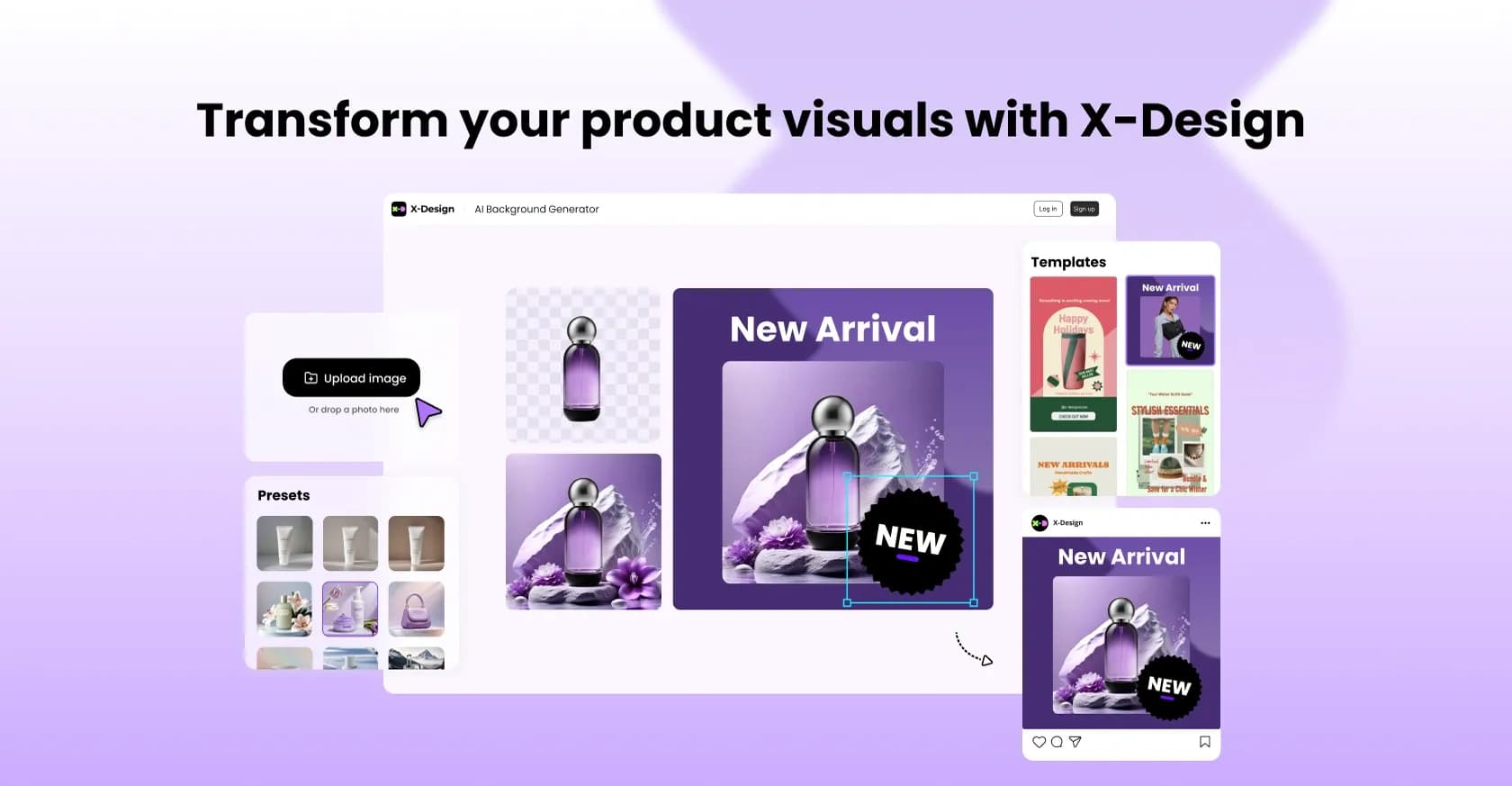 X-Design homepage screenshot — AI-powered visual magic for e-commerce marketing.