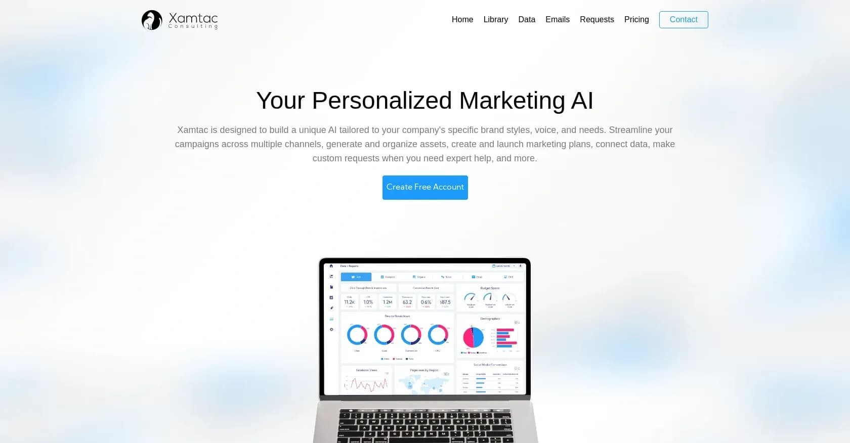 Xamtac homepage screenshot — Personalized AI for streamlined marketing campaigns