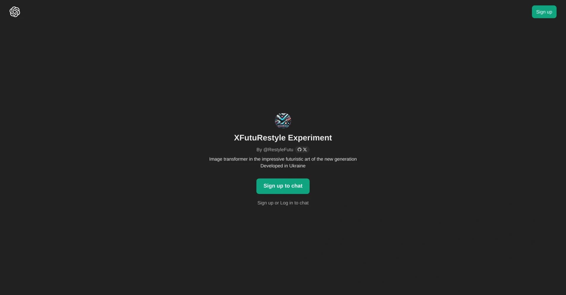 XFutuRestyle Experiment homepage screenshot — Transform images into futuristic art masterpieces.