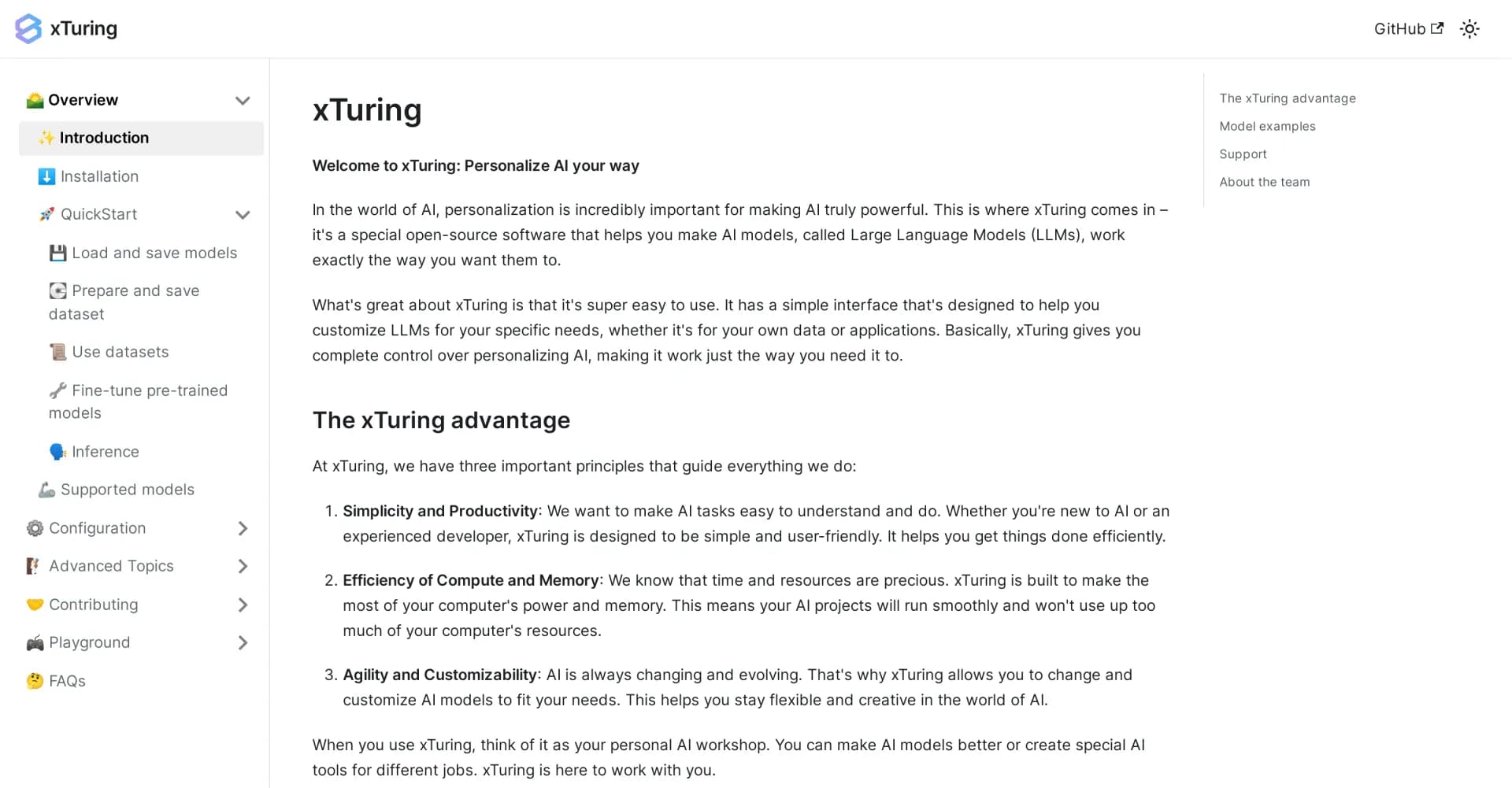 Xturing homepage screenshot — Personalize AI your way
