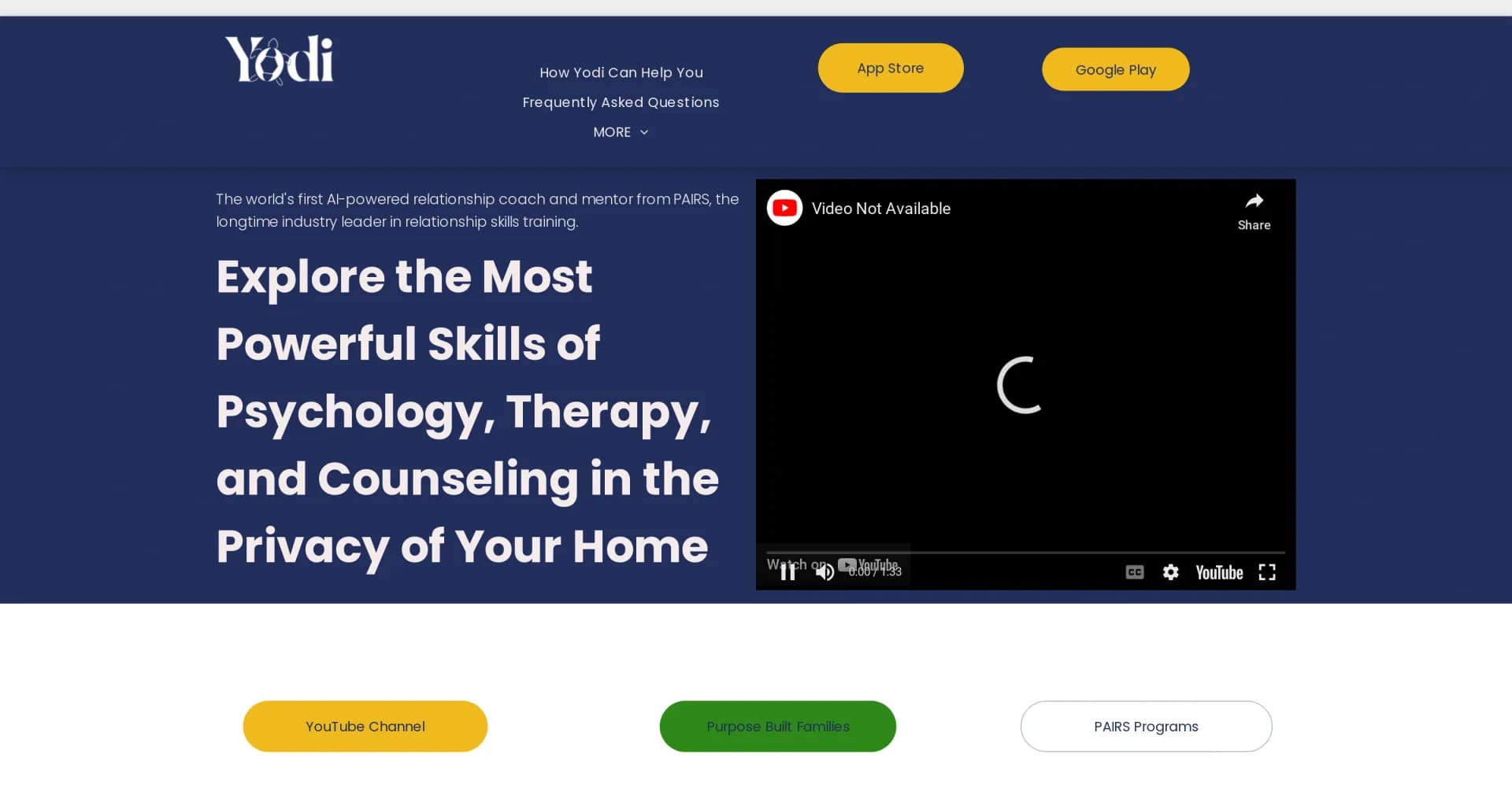 Yodi homepage screenshot — AI-powered relationship coach for skill improvement