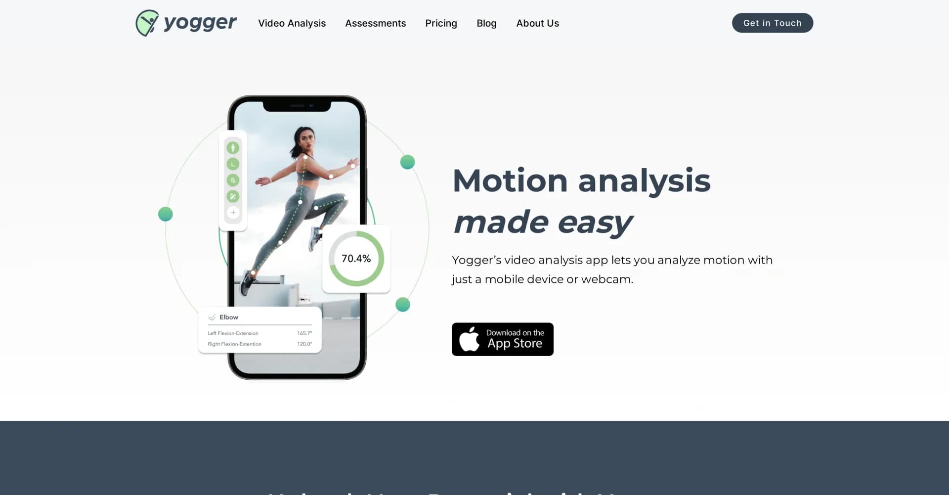 Yogger homepage screenshot — Unlock athlete potential with AI-powered movement analysis.