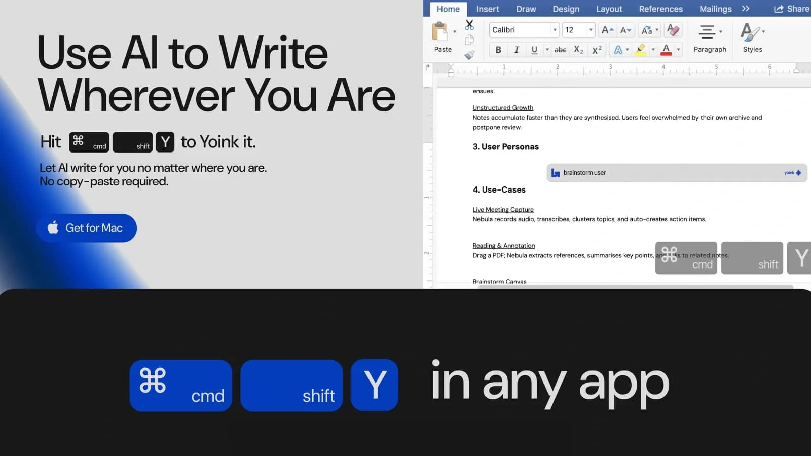 Yoink AI homepage screenshot — The AI Assistant that Works in Every App