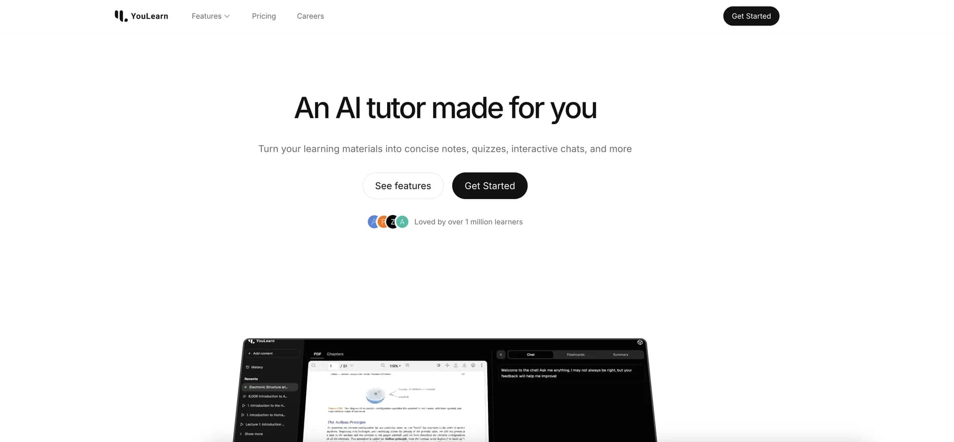 YouLearn homepage screenshot — Learn anything on YouTube with AI