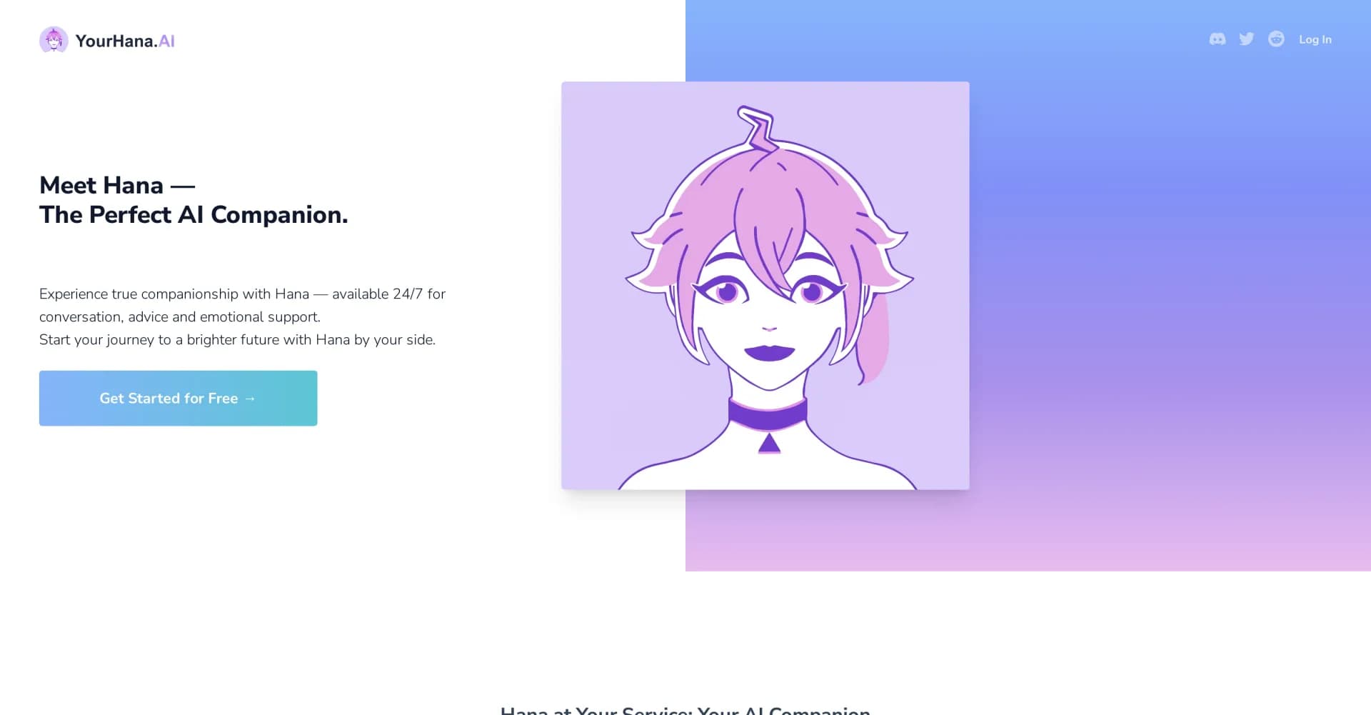 Your Hana homepage screenshot — Your AI writing companion for any task.