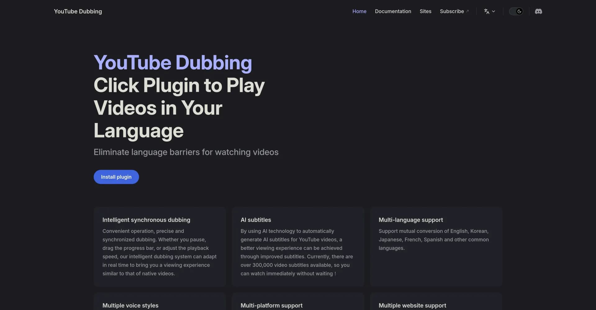 YouTube Dubbing homepage screenshot — Click to play YouTube videos in your language