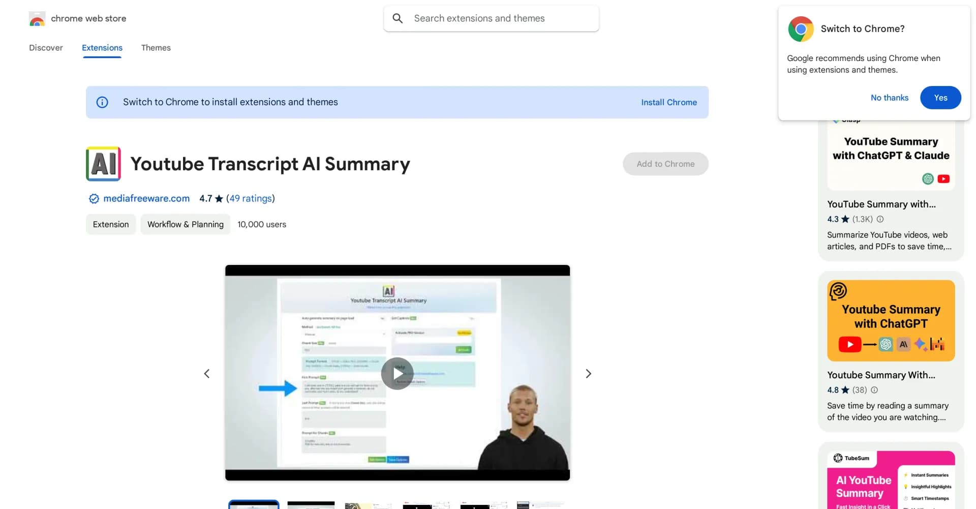 Youtube Transcript AI Summary homepage screenshot — AI-powered summaries for YouTube video transcripts