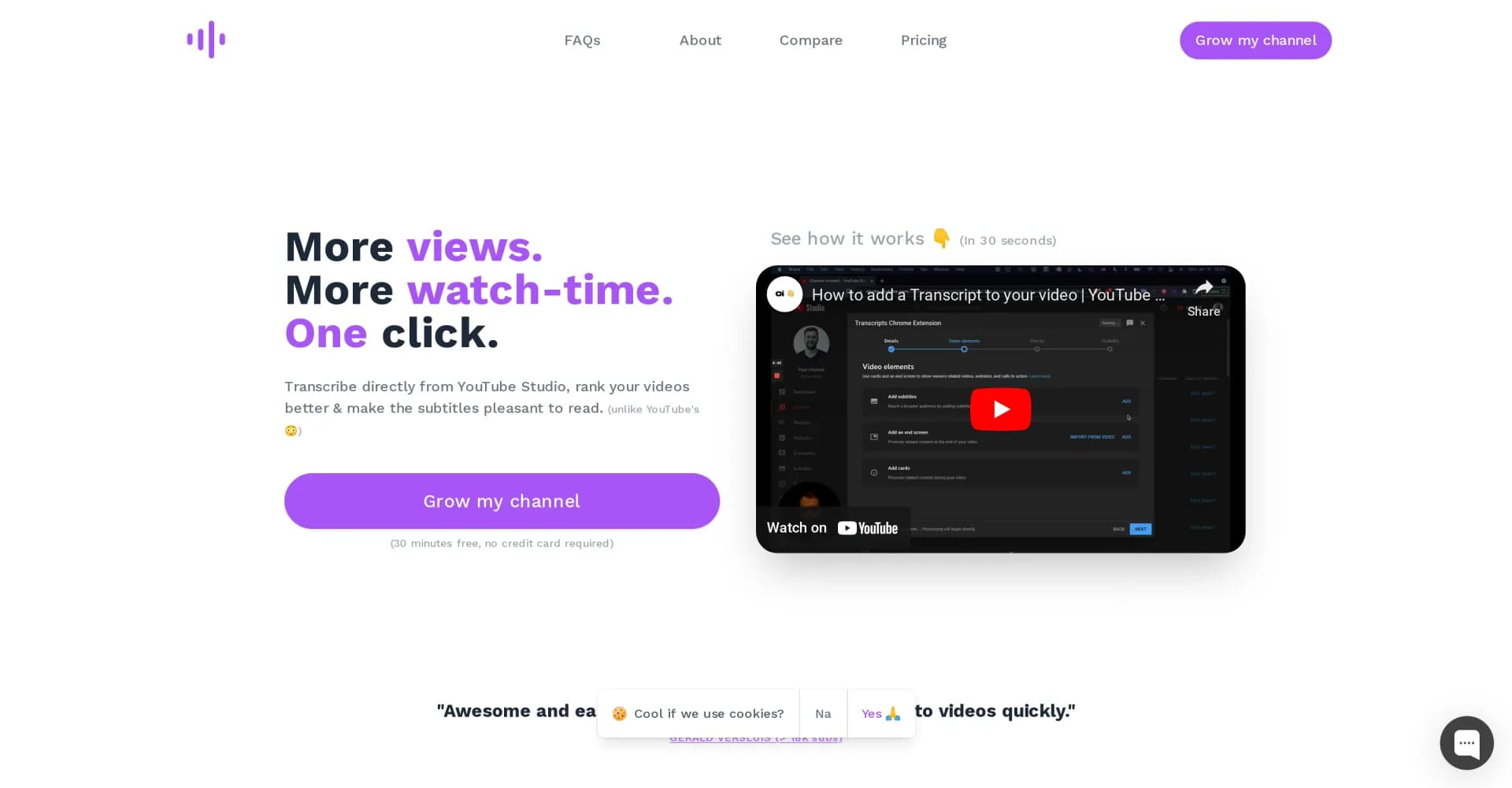YouTube Transcripts homepage screenshot — Boost YouTube videos with one-click transcripts