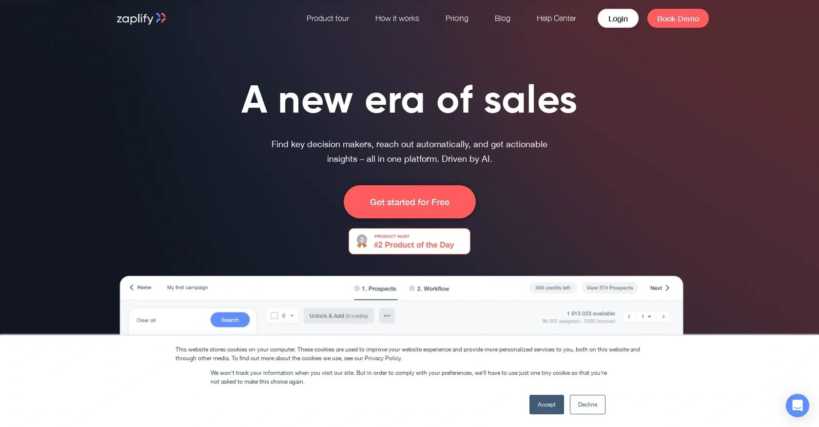 Zaplify homepage screenshot — Warm sales acquisition made easy