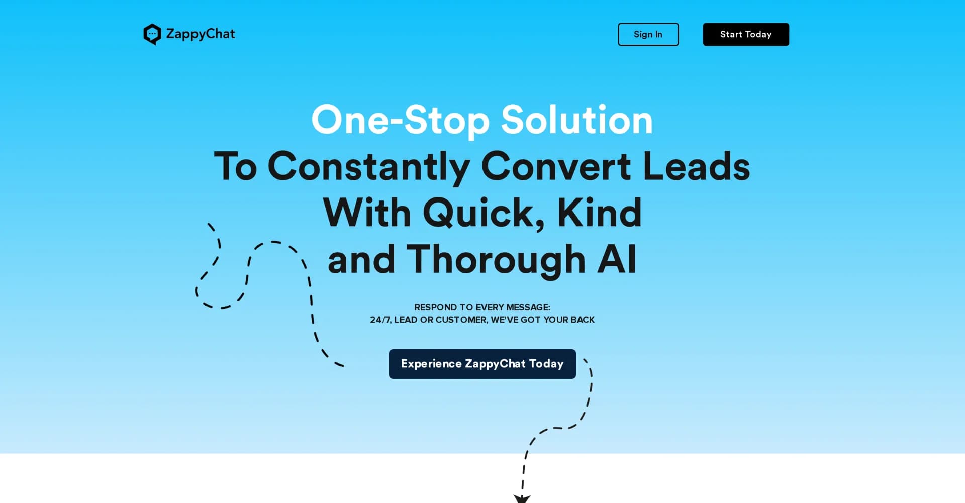 ZappyChat homepage screenshot — Seamless AI-powered chat for elevated customer support